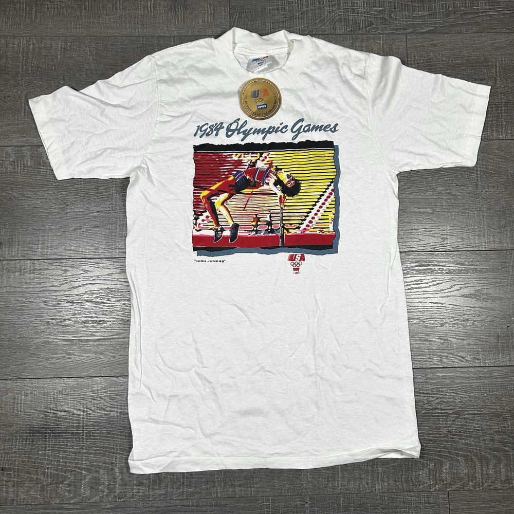VTG 1984 Olympic Games Levi's T-Shirt Deadstock USA High Jump M Made in‎ USA NOS
